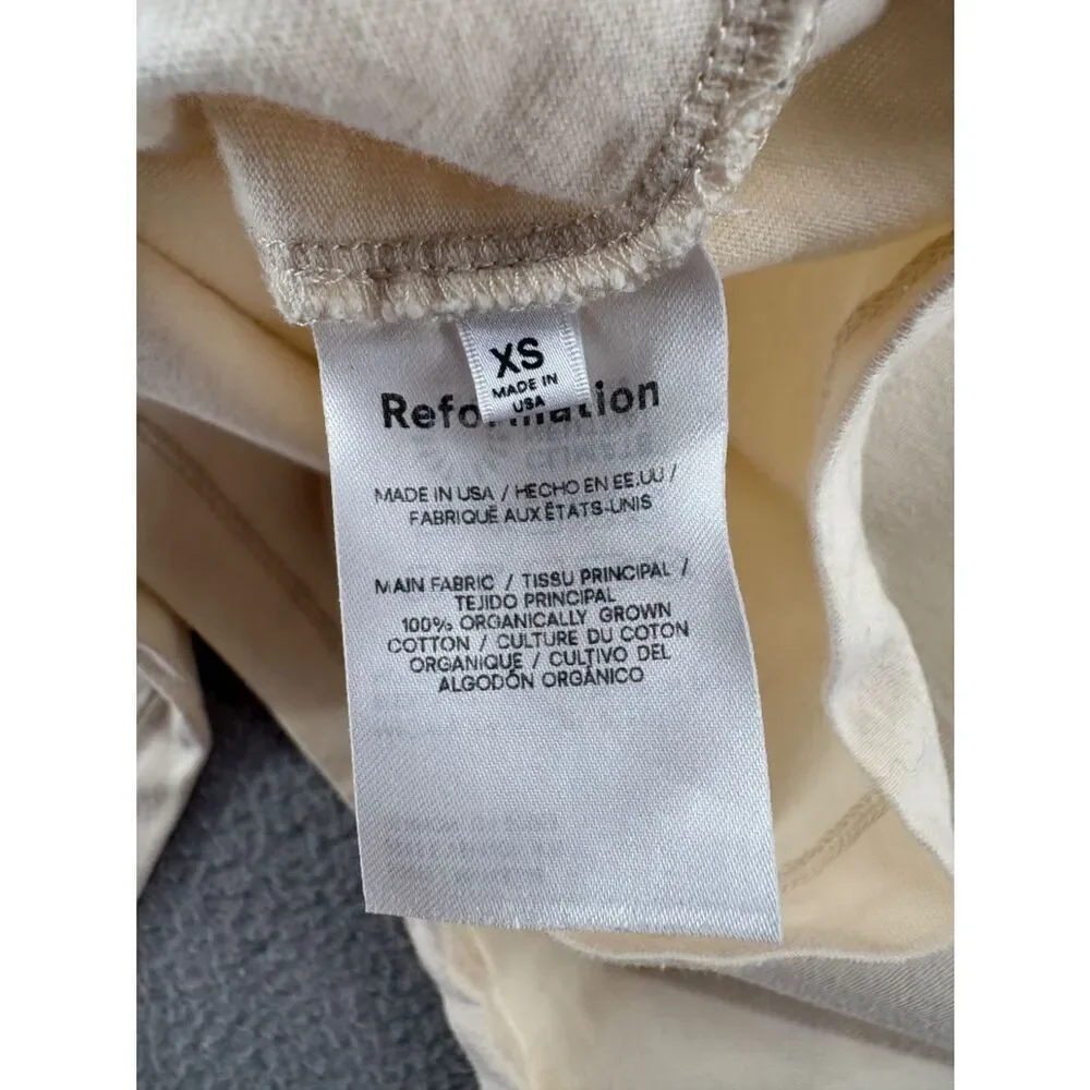 Reformation XS Cream Organic Cotton Long Sleeve Cropped Tee Top